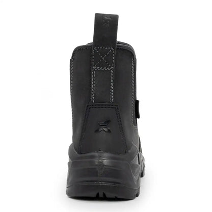 Black leather Xpert Defiant S3 Safety Dealer Boot with grey stitching and pull tab