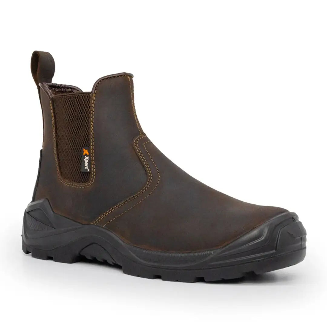 Dark brown Xpert Defiant S3 Safety Dealer Boot with reinforced toe and black sole