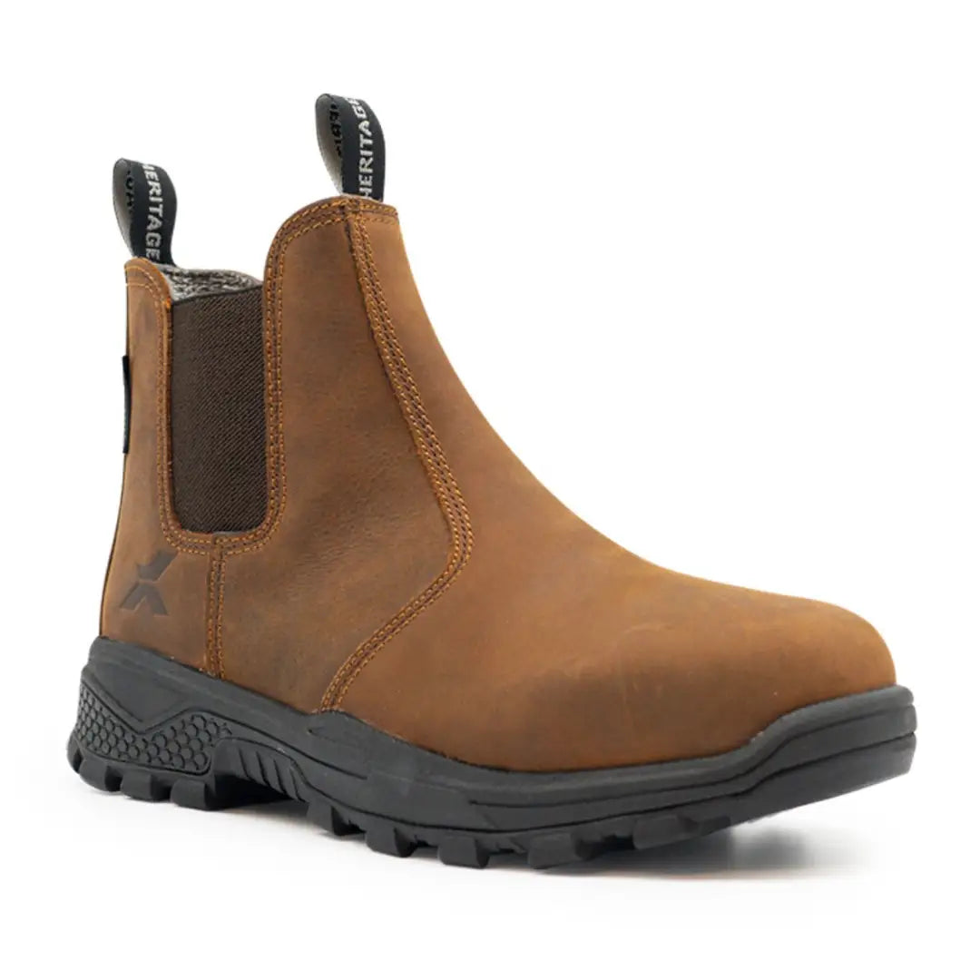 Xpert Heritage Rancher non-safety work boot with brown leather slip-on and black sole
