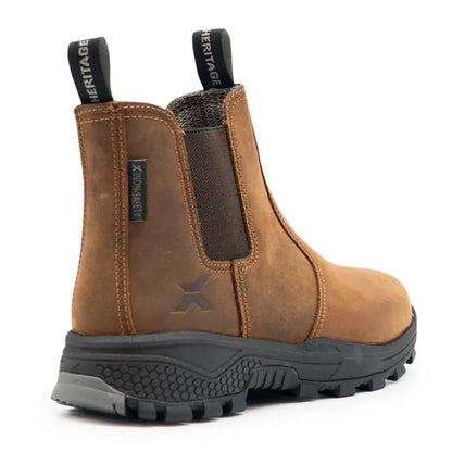 Xpert Heritage Rancher non-safety work boot with brown leather, elastic sides, rugged sole
