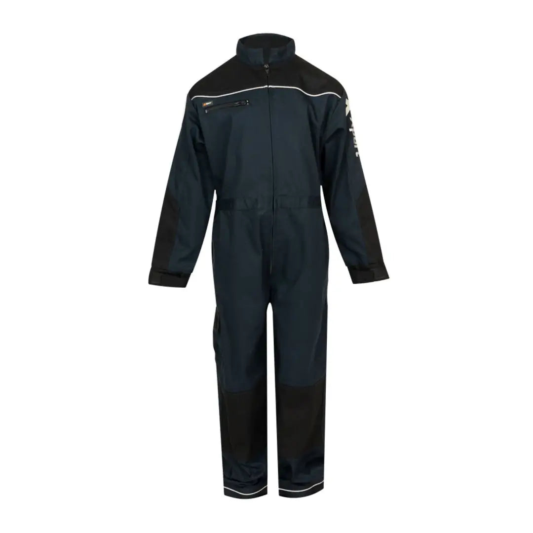 Dark blue Xpert Pro Junior Coverall with black shoulder panels and reflective stripes