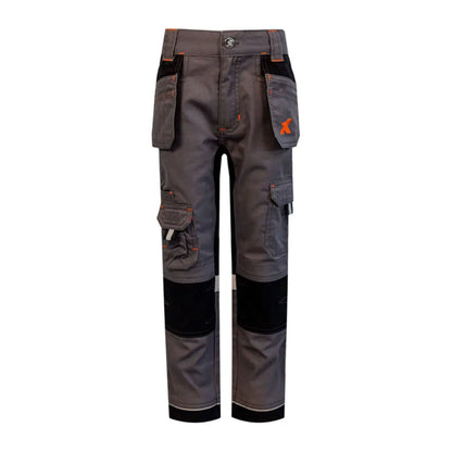 Gray Xpert Pro Junior Stretch Work Trouser with black knee patches and multiple pockets