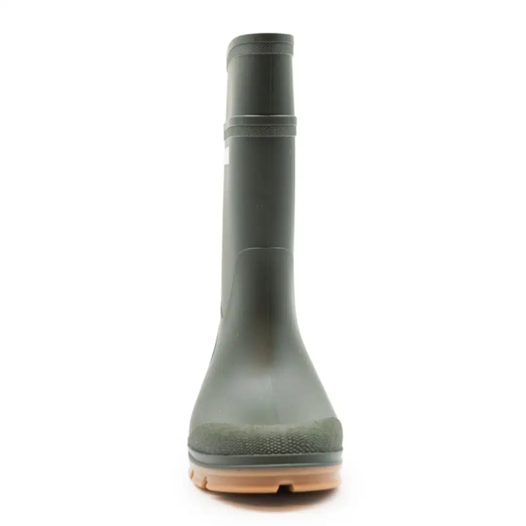 Olive green Swampmaster Stampede Junior Wellington rubber boot with tan sole