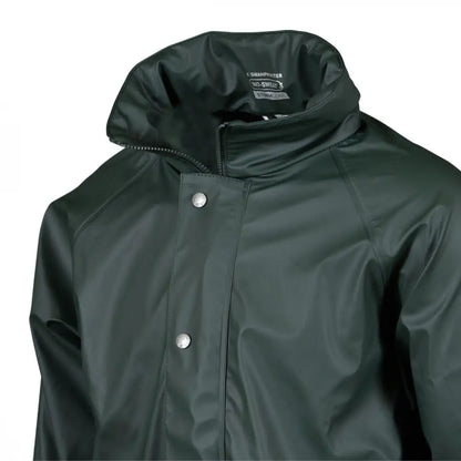 Dark green Xpert Swampmaster Stormgear Waterproof Jacket with high collar and snap buttons