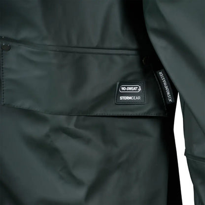 Dark green Xpert Swampmaster Stormgear waterproof jacket pocket with NO-SWEAT Stormgear label