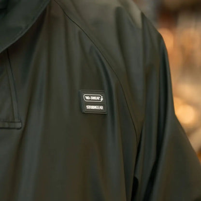 Black dairy gown with NO-SWEAT STORMGEAR patch for clinical mastitis country clothing